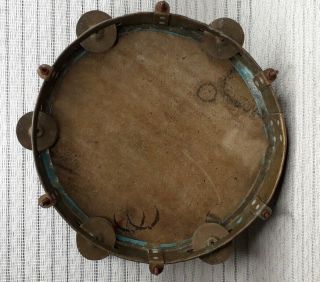 Old Tambourine Tambourin Skin Leather Bronze 25cm