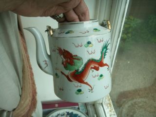 Old Antique Hand Painted Chinese Dragon Porcelain Tea Pot Vintage China Fine
