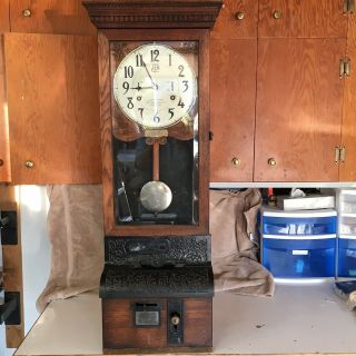 Antique International Time Recording Co.  Clock Endicott Ny Pat 1894,  04,  05,  08