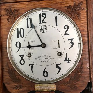 Antique INTERNATIONAL TIME RECORDING CO.  CLOCK Endicott NY Pat 1894,  04,  05,  08 2