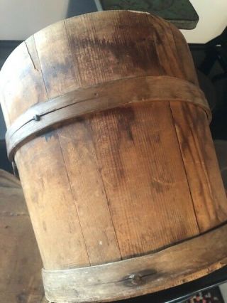 EARLY Antique Primitive Wood Firkin Sugar Bucket Finger Banded SHAKER 6