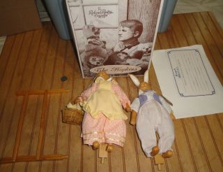 The Hopkins Robert Raikes Wooden Vintage 1991 Bunny Rabbit Dolls Complete