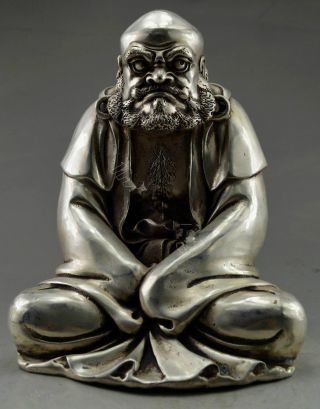 Exquisite Handwork Old Tibet Silver Copper Carved Bodhidharma Buddha Statue