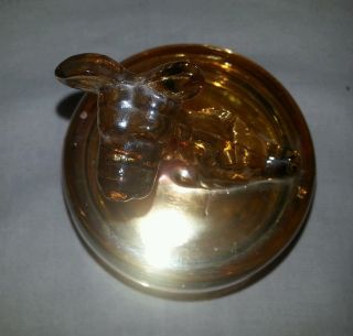 Antique Jeannette Glass Iridescent Marigold SCOTTIE DOG Powder Jar w/Lid 1920 ' s 3