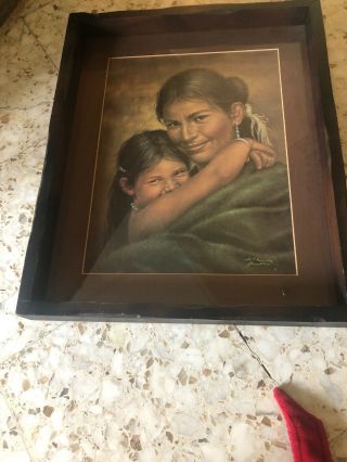 Vintage Bill Hampton Mother And Child Native American 1974 Shadow Boxed Frame