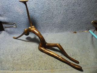 Antique Bronze Sculpture,  Nude Lady Sitting & Leaning Backwards,  Holding Disk.