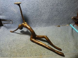Antique Bronze Sculpture,  nude lady sitting & leaning backwards,  holding disk. 2