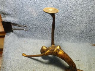 Antique Bronze Sculpture,  nude lady sitting & leaning backwards,  holding disk. 5