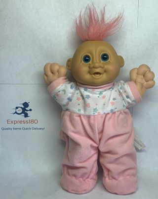 (dd) Vintage 8.  5” Russ Berrie Troll Doll Pink Hair Soft Body Baby Doll Stuffed