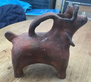 Large Unusual Ancient Pottery Aquamanile Depicting An Animal A Dog? S.  American.