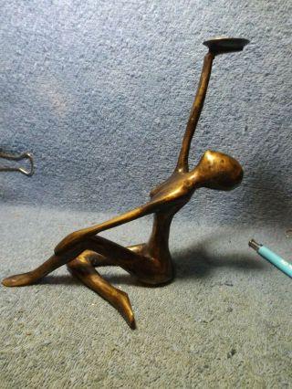 Antique Bronze Sculpture,  nude lady sitting uprigt holding disk in hand,  7 
