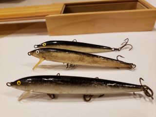 3 Vintage “rapala " Finland Minnow Fishing Lures With Wood Box