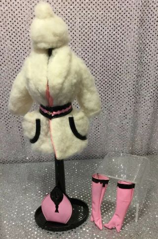 Fabulous Vintage 1970 Lamb N Leather Barbie Doll Coat Hat Boots Purse 1467