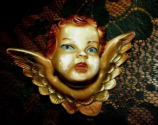 Vintage German 4 " Putti Angel Cherub Head Wings Celluloid Hanging Ornament Rare