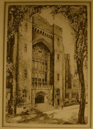 Etching Print Of Washington Hall U.  S.  Military Academy West Point York