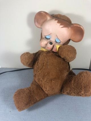 Vintage Knickerbocker 1959 Pouting Animal Rubber Face Sad Teddy Bear Plush 12”3d
