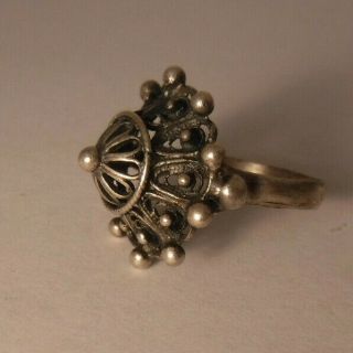 Sterling Silver Vintage Antique Filigree Pierced Dome Ring Size 7