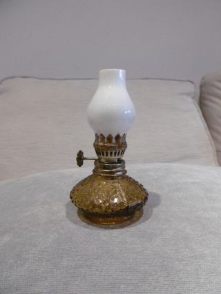 Vintage Mini Brown Glass Oil Lamp & Milk Glass Funnel Made In Hong Kong