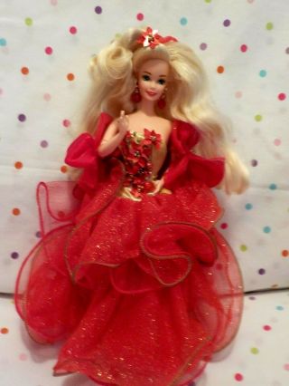 Gorgeous Happy Holidays Barbie Doll,  1993,  Red,  Gold Gown,  BlondeHair,  Mattel EXCD 2