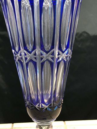 Huge 17” Tall Antique Lausitzer Cobalt Blue Lead Crystal Cut Clear Glass Vase 2