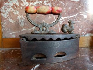 Rare Large 19thc Antique Cast Iron Coal Iron Charcoal Box Chicken Prop