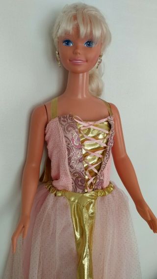 Vintage 1992 Mattel My Size Barbie Doll 3 Feet Tall pink & gold dress blond hair 3