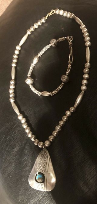 Vintage Antique Navajo Necklace Bracelet Silver Turquoise Set