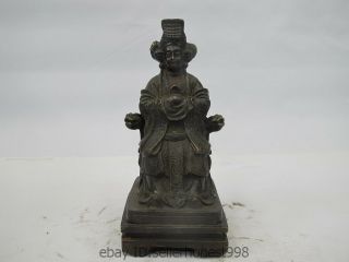 China Old Bronze Copper Queen Mother Empress Sit Dragon Chair Buddha Statue