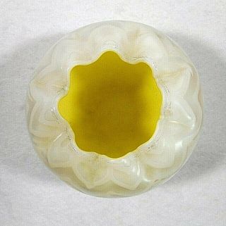 Antique Victorian Herringbone Pattern Clear Glass Overlay on Yellow Rose Bowl 4