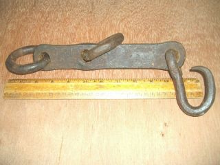 Q495 Antique Hand Forged Blacksmith Made Hook & Rings 1800 