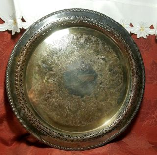 Vintage Wm.  Rogers Silver Plate Serving Tray/platter Aprox15 Inch Round 162