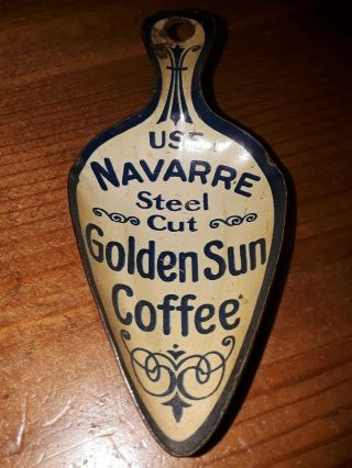 Rare Antique Tin Litho Advertising Navarre Steel Cut Golden Sun Coffee Scoop