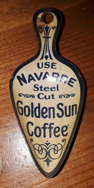 Rare Antique Tin Litho Advertising Navarre Steel Cut Golden Sun Coffee Scoop 2