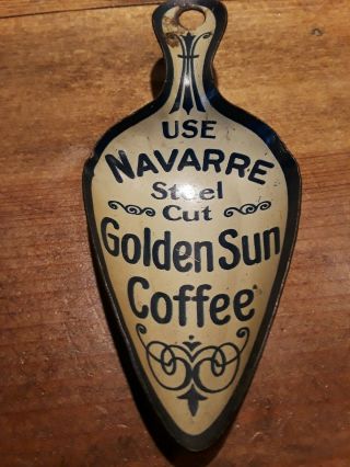 Rare Antique Tin Litho Advertising Navarre Steel Cut Golden Sun Coffee Scoop 7