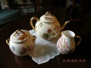 Antique Royal Worcester 3 Piece Tea Set 2010 - England C.  1888