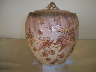 Antique S.  F.  & Co.  England Crown Chelsea Biscuit Jar Autumn Leaves/gold
