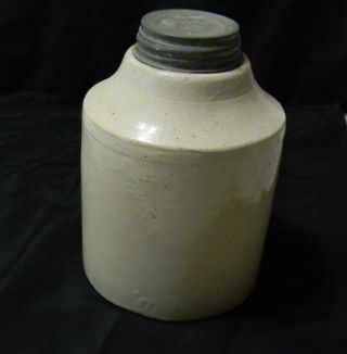 Antique Macomb Pottery 1/2 Gallon Stoneware Shoulder Jar With Zinc Cover Ca.  1899