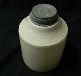 Antique MACOMB Pottery 1/2 Gallon Stoneware Shoulder Jar With Zinc Cover Ca.  1899 2