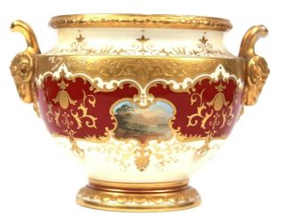 Antique Coalport Jardeiniere Vase Rams Handles Circa 1898