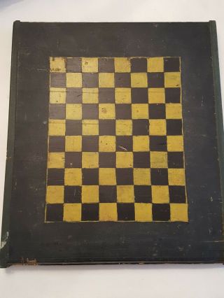 Antique Old Primitive Checker Board Hand Painted Mustard &black 18 " X16 "