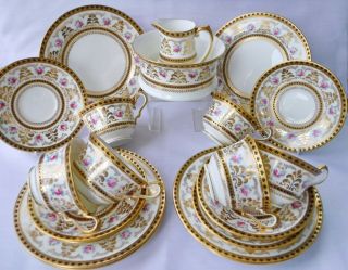 Antique Cauldon Porcelain Tea Set,  Hand Painted Roses & Best Gold
