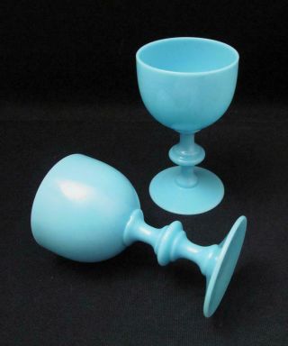 Antique Pair Vallerysthal Portieux French Blue Opaline Glasses Goblets France 1