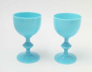 ANTIQUE PAIR VALLERYSTHAL PORTIEUX FRENCH BLUE OPALINE GLASSES GOBLETS FRANCE 1 3
