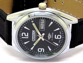 Citizen Automatic Mens 21 Jewels Steel Black Dial Day Date Vintage Japan Watch