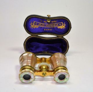 Antique late 1800s Lemaire Fabt Paris Mother - of - Pearls Opera Glasses w case 2