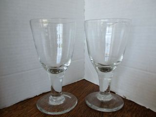 Antique Early American Blown Glass 6 3/4 " Goblets Rough Pontil - - Rare Pair