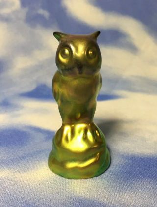 Htf Antique 2 " Zsolnay Eosin Gold & Green Small Owl Bird Porcelain Figurine Rguc