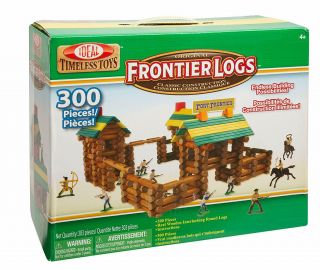 Ideal Frontier Logs 300 Piece Classic Wood Construction Set With Action Figures