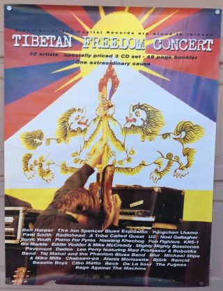 Vintage 1997 Print One Piece Tibetan Freedom Concert Promo Poster 36x48