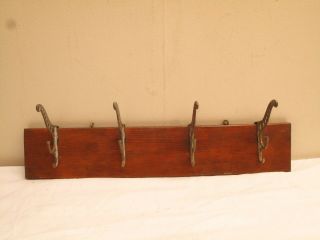 Antique Coat Rack 19th C Oak Wood Cast Iron Eastlake Victorian 24 " Long 4 Hooks